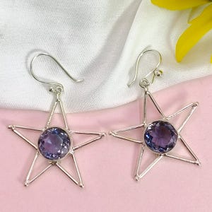 Amethyst Dangle Earrings: Sterling Silver Handmade February Birthstone
