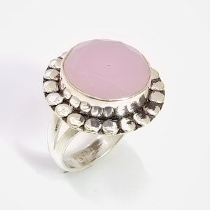 Natural Rose Quartz Ring, Statement Stone Ring, Sterling Silver Rose Quartz Ring, Big Stone Ring, Gemstone Ring for Women, Gift for Her