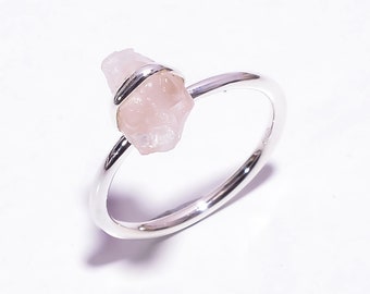 Good Looking Fancy Shape Natural Raw Rose Quartz Gemstone 925 Sterling Silver Ring Handcrafted Women Jewelry