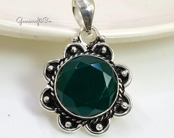 Dainty Green Onyx Pendant Necklace: Sterling Silver May Birthstone