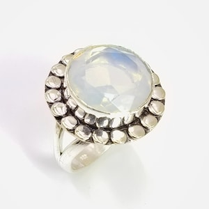 Opalite Ring 925 Sterling Silver • Milky White Opalite Gemstone Ring • Handmade Silver Ring Gift for Her • Boho Women&#39;s Jewelry
