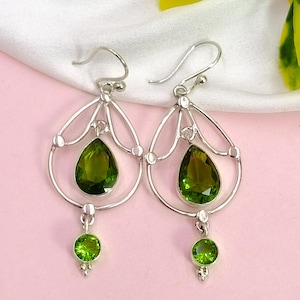 Handmade Peridot Dangle Earrings: 925 Sterling Silver Jewelry
