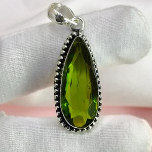 Engraved Sterling Silver Peridot Teardrop Pendant - August Birthstone