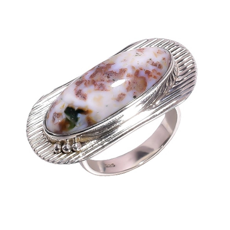 Good Looking Ocean Jasper Gemstone 925 Sterling Silver Ring Size US 8 Handcrafted Jewelry