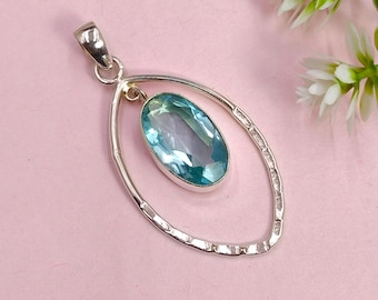 Dainty Aquamarine Pendant Necklace: 925 Sterling Silver March Birthstone
