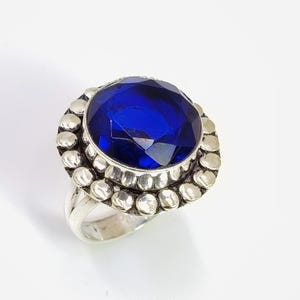 Lab-Created Blue Sapphire Sterling Silver Ring: Unisex Birthstone Jewelry