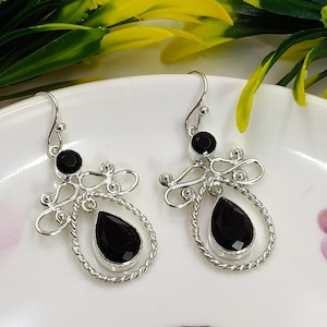 Natural Black onyx Earring - 925 Sterling Solid Silver Earring - Teardrop Earring For Women&#39;s - Pear Onyx Earring - Birthday Gift Earrings