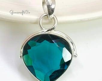 London Blue Topaz Pendant: Sterling Silver Necklace, December Birthstone