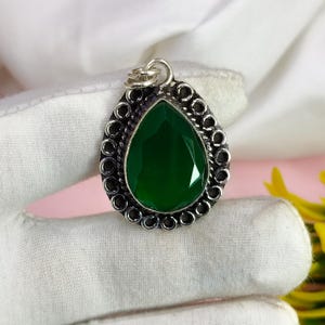 Green Onyx Teardrop Pendant, 925 Sterling Silver Pendant, Handmade Green Onyx Jewelry, Solid Silver Gemstone Necklace