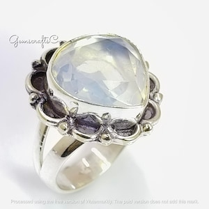 Opalite Ring 925 Sterling Silver • Milky White Opalite Gemstone Ring • Handmade Silver Ring Gift for Her • Boho Women&#39;s Jewelry