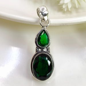Sterling Silver Chrome Diopside Pendant Necklace: Faceted Green Gemstone