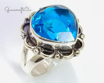 Heart Shape Swiss Blue Topaz Ring: 925 Sterling Silver