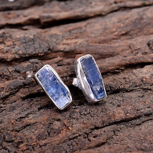 Raw Blue Kyanite Stud Earrings: Sterling Silver Gemstone Jewelry