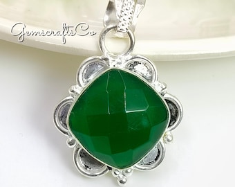 Dainty Green Onyx Pendant Necklace: Sterling Silver May Birthstone