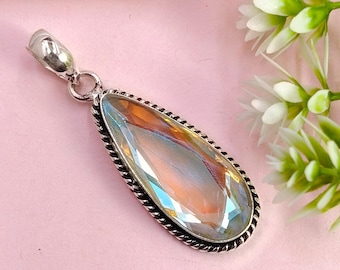 Mystic Topaz Pendant Necklace, Sterling Silver Vintage-Style Jewelry