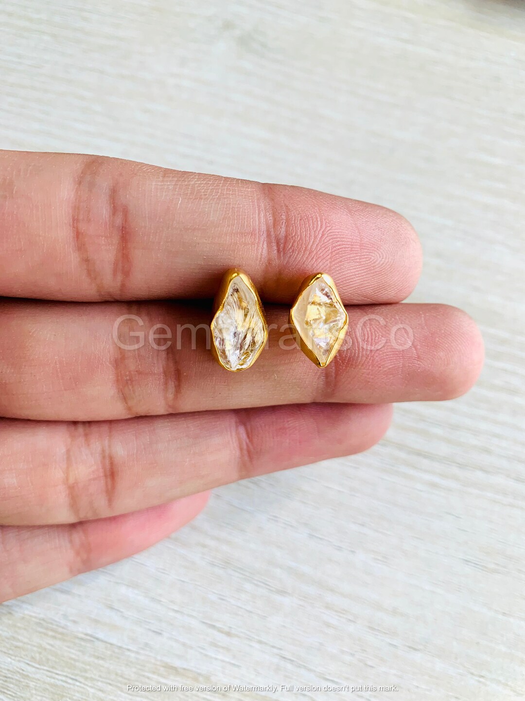 Natural Raw Gemstone 18k Gold Stud Earrings by Gemscraftsco, Fashion