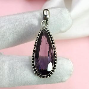 Natural Amethyst Silver Pendant – Gemstone in 925 Sterling Silver, Handmade Engraved Jewelry for Women, Wedding Anniversary Gift for Her