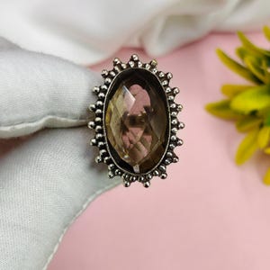 Oval Smoky Quartz Ring: Sterling Silver Boho Engagement Ring