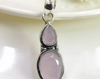ローズクォーツ スターリングシルバーペンダント：オーバルピンク