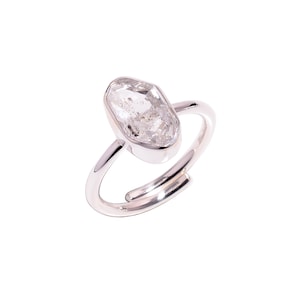 Raw Herkimer Diamond Ring Sterling Silver, Adjustable Crystal Ring, Natural Herkimer Quartz Ring, Handmade 925 Silver Promise Ring