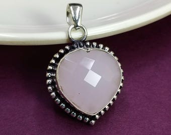 Handmade Rose Quartz Pendant Necklace: 925 Sterling Silver Healing Stone