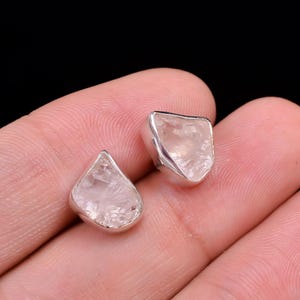 Raw Rose Quartz Stud Earrings 925 Sterling Silver Crystal Studs | Natural Gemstone Heart Chakra Jewelry Healing Crystal Earrings for Women