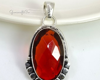 Sterling Silver Garnet Pendant Necklace: Handmade January Birthstone Jewelry
