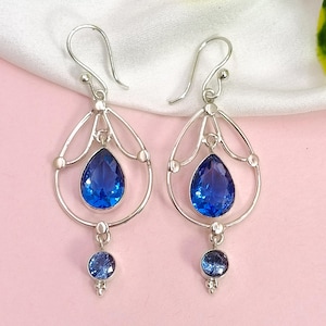 Tanzanite Sterling Silver Dangle Earrings: Handmade 925 Jewelry