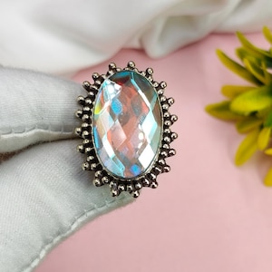 Oval Mystic Topaz Ring, 925 Sterling Silver Ring, Rainbow Topaz Engagement Ring, Handmade Mystic Ring Anniversary Gift, Statement Topaz Ring