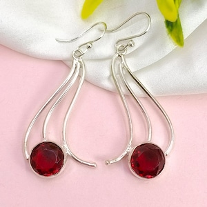 Boho Garnet Dangle Earrings: 925 Sterling Silver Birthstone Jewelry