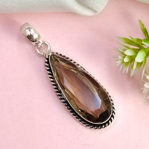 Natural Smoky Quartz Pendant, 925 Silver Pendant, Pear Faceted Gemstone, Handmade Pendant For Women, Designer Pendant, Wedding Gift