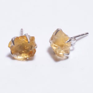 Raw Citrine Stud Earrings: Sterling Silver Healing Crystal Birthstone