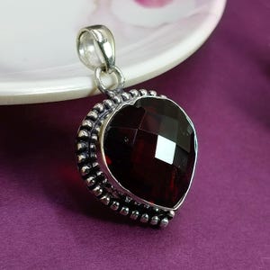Heart Shaped Garnet Pendant – Handmade 925 Sterling Silver Gemstone Necklace, January Birthstone Jewelry Gift for Women