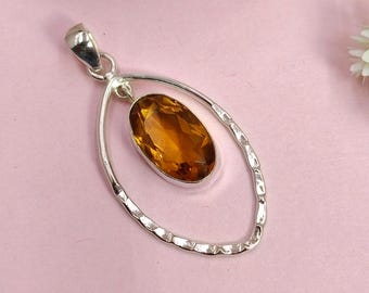 Handgjort honungskvartshänge: Halsband i sterlingsilver med ädelstenar