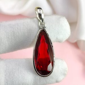 Garnet Pendant Necklace, Sterling Silver January Birthstone Jewelry, Handmade Deep Red Gemstone Gift for Her, 925 Silver Pendant