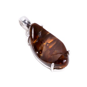 Mexican Fire Agate Pendant: Sterling Silver Sparkly Crystal Necklace