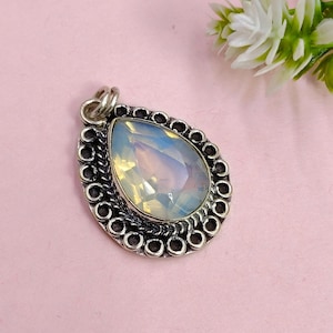 Handmade Opalite Pendant: Boho Oxidized 925 Sterling Silver Necklace