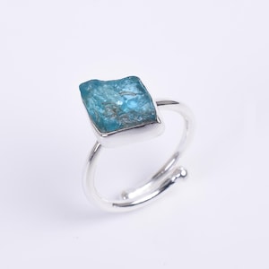 Adjustable Sterling Silver Raw Apatite Ring: 925 Crystal Gemstone
