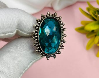 London Blue Topaz Ring: Long Oval, 925 Sterling Silver
