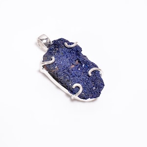 Raw Azurite Pendant Necklace, Russian Blue Azurite Crystal, 925 Sterling Silver Pendant, Raw Gemstone Necklace, Healing Stone Gift for Him