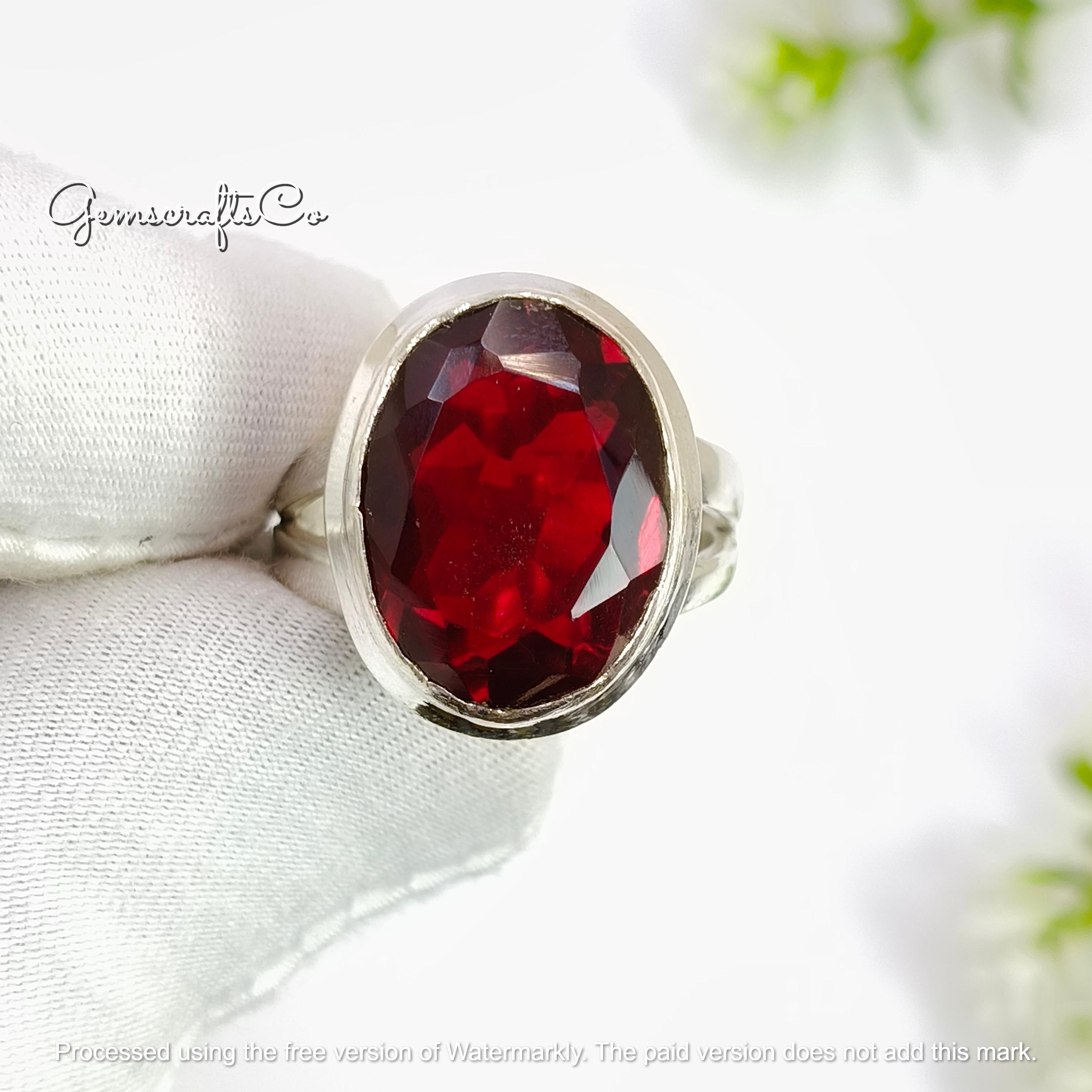 Bague Argent Massif Avec Cristal Rouge écarlate - Taille 58 - Occasion Portée