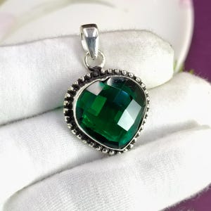 Handmade Chrome Diopside Pendant: Antique Sterling Silver Green Crystal Necklace