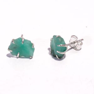 Raw Emerald Stud Earrings: Sterling Silver May Birthstone Jewelry