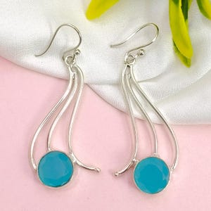 Aqua Chalcedony Dangle Earrings: Sterling Silver Elegant Gemstone Jewelry