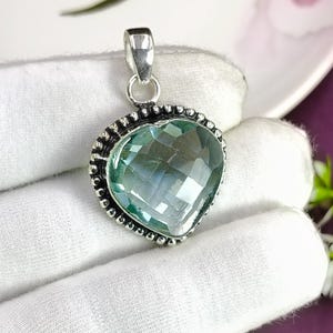 Sterling Silver Green Amethyst Necklace: Prasiolite Gemstone Pendant