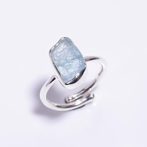Raw Aquamarine Ring: Handmade 925 Sterling Silver Boho Ring