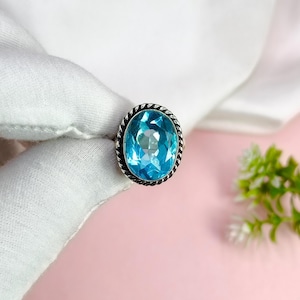 Blue Topaz Ring 925 Sterling Silver Gemstone Engagement Ring For Women - Oxidized Promise Ring November Birthstone Anniversary Gift For Her