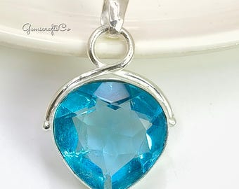 Heart Blue Topaz Pendant: Sterling Silver December Birthstone Necklace