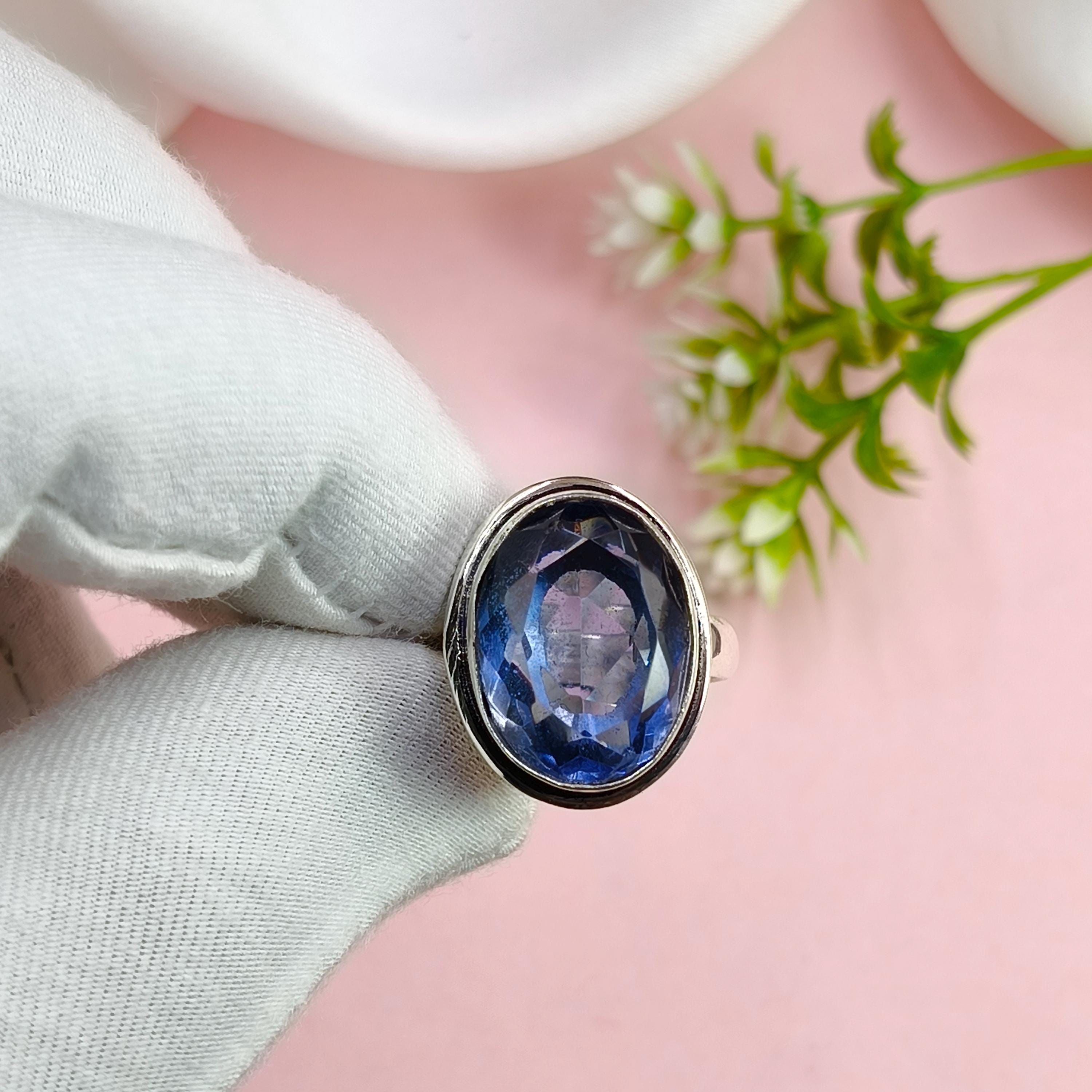 Iolite Statement Ring: Handmade Sterling Silver, Faceted Oval Stone