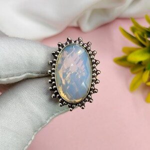 Opalite Ring 925 Sterling Silver • Milky White Opalite Gemstone Ring • Handmade Silver Ring Gift for Her • Boho Women&#39;s Jewelry